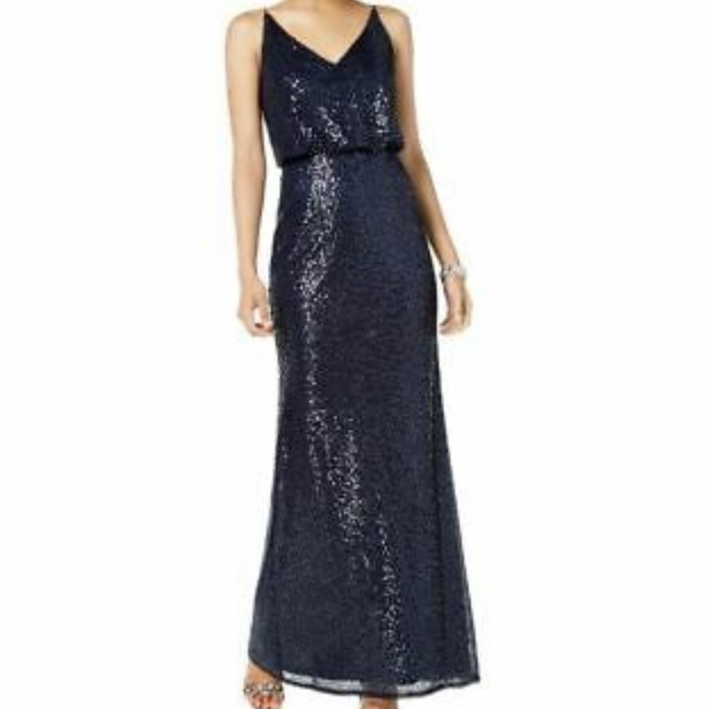 NWT Adrianna Papell Sequin Blouson dress gown in Midnight